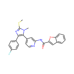 CSc1nc(-c2ccc(F)cc2)c(-c2ccnc(NC(=O)c3cc4ccccc4o3)c2)n1C ZINC000169321580