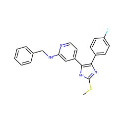 CSc1nc(-c2ccc(F)cc2)c(-c2ccnc(NCc3ccccc3)c2)[nH]1 ZINC000013524444