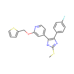 CSc1nc(-c2ccc(F)cc2)c(-c2ccnc(OCc3cccs3)c2)[nH]1 ZINC000040936322