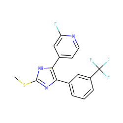CSc1nc(-c2cccc(C(F)(F)F)c2)c(-c2ccnc(F)c2)[nH]1 ZINC000040972476