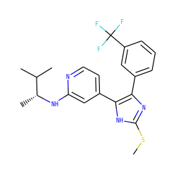 CSc1nc(-c2cccc(C(F)(F)F)c2)c(-c2ccnc(N[C@H](C)C(C)C)c2)[nH]1 ZINC000040933556
