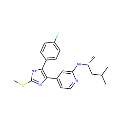 CSc1nc(-c2ccnc(N[C@H](C)CC(C)C)c2)c(-c2ccc(F)cc2)[nH]1 ZINC000040934916