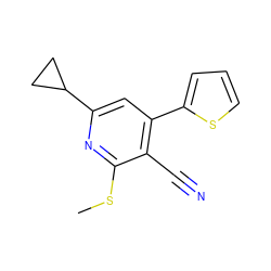 CSc1nc(C2CC2)cc(-c2cccs2)c1C#N ZINC000000067473
