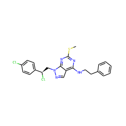 CSc1nc(NCCc2ccccc2)c2cnn(C[C@@H](Cl)c3ccc(Cl)cc3)c2n1 ZINC000028862052