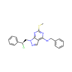 CSc1nc(NCc2ccccc2)c2cnn(C[C@@H](Cl)c3ccccc3)c2n1 ZINC000013589907
