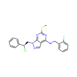 CSc1nc(NCc2ccccc2F)c2cnn(C[C@@H](Cl)c3ccccc3)c2n1 ZINC000028862082