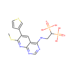 CSc1nc2ncnc(NCC(P(=O)(O)O)P(=O)(O)O)c2cc1-c1ccsc1 ZINC000299836063