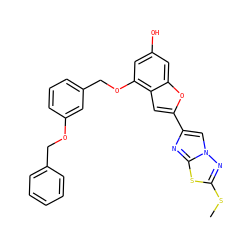CSc1nn2cc(-c3cc4c(OCc5cccc(OCc6ccccc6)c5)cc(O)cc4o3)nc2s1 ZINC000653752963