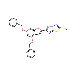 CSc1nn2cc(-c3cc4c(OCc5ccccc5)cc(OCc5ccccc5)cc4o3)nc2s1 ZINC000653767405