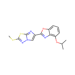 CSc1nn2cc(-c3nc4c(OC(C)C)cccc4o3)nc2s1 ZINC000653765002
