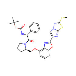 CSc1nn2cc(-c3nc4c(OC[C@H]5CCCN5C(=O)[C@H](NC(=O)OC(C)(C)C)c5ccccc5)cccc4o3)nc2s1 ZINC000143874844
