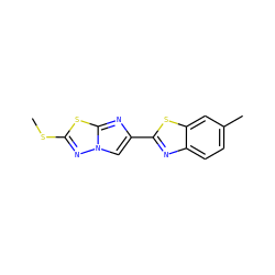 CSc1nn2cc(-c3nc4ccc(C)cc4s3)nc2s1 ZINC000653664373