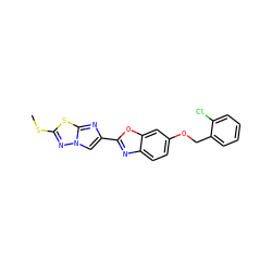 CSc1nn2cc(-c3nc4ccc(OCc5ccccc5Cl)cc4o3)nc2s1 ZINC000653763561