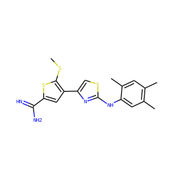 CSc1sc(C(=N)N)cc1-c1csc(Nc2cc(C)c(C)cc2C)n1 ZINC000028010488