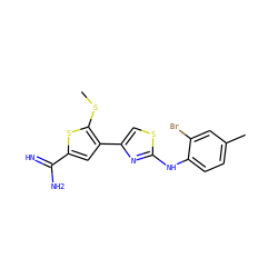 CSc1sc(C(=N)N)cc1-c1csc(Nc2ccc(C)cc2Br)n1 ZINC000028005225