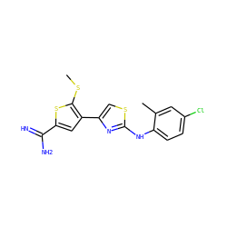CSc1sc(C(=N)N)cc1-c1csc(Nc2ccc(Cl)cc2C)n1 ZINC000028012738