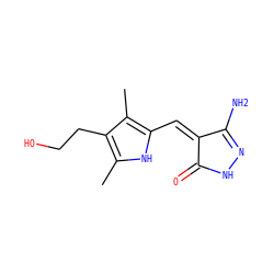 Cc1[nH]c(/C=C2\C(=O)NN=C2N)c(C)c1CCO ZINC000043059800