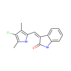 Cc1[nH]c(/C=C2\C(=O)Nc3ccccc32)c(C)c1Cl ZINC000013671618