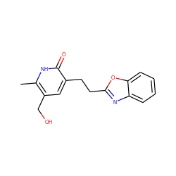 Cc1[nH]c(=O)c(CCc2nc3ccccc3o2)cc1CO ZINC000005891317