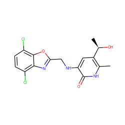 Cc1[nH]c(=O)c(NCc2nc3c(Cl)ccc(Cl)c3o2)cc1[C@@H](C)O ZINC000005891344