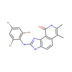 Cc1[nH]c(=O)c2c(ccc3[nH]c(Nc4c(Br)cc(Br)cc4Br)nc32)c1C ZINC000027077630