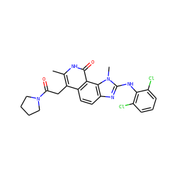 Cc1[nH]c(=O)c2c(ccc3nc(Nc4c(Cl)cccc4Cl)n(C)c32)c1CC(=O)N1CCCC1 ZINC000013494045