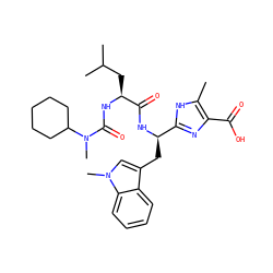 Cc1[nH]c([C@@H](Cc2cn(C)c3ccccc23)NC(=O)[C@H](CC(C)C)NC(=O)N(C)C2CCCCC2)nc1C(=O)O ZINC000028102179