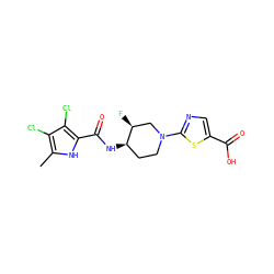 Cc1[nH]c(C(=O)N[C@@H]2CCN(c3ncc(C(=O)O)s3)C[C@@H]2F)c(Cl)c1Cl ZINC000034642274