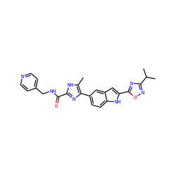 Cc1[nH]c(C(=O)NCc2ccncc2)nc1-c1ccc2[nH]c(-c3nc(C(C)C)no3)cc2c1 ZINC000115833164