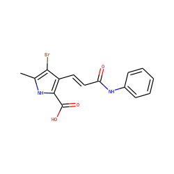 Cc1[nH]c(C(=O)O)c(/C=C/C(=O)Nc2ccccc2)c1Br ZINC000013778822
