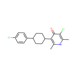Cc1[nH]c(C)c(C2CCC(c3ccc(Cl)cc3)CC2)c(=O)c1Cl ZINC000040979316