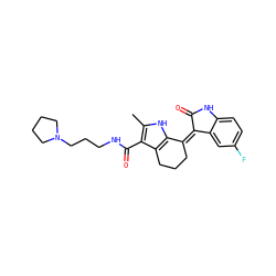 Cc1[nH]c2c(c1C(=O)NCCCN1CCCC1)CCC/C2=C1/C(=O)Nc2ccc(F)cc21 ZINC000096284769