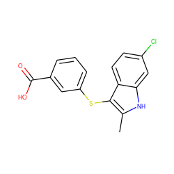 Cc1[nH]c2cc(Cl)ccc2c1Sc1cccc(C(=O)O)c1 ZINC001772634783