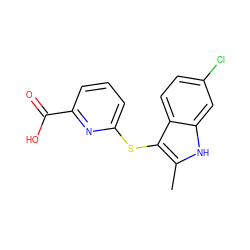 Cc1[nH]c2cc(Cl)ccc2c1Sc1cccc(C(=O)O)n1 ZINC001772632749
