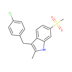 Cc1[nH]c2cc(S(C)(=O)=O)ccc2c1Cc1ccc(Cl)cc1 ZINC000028375511