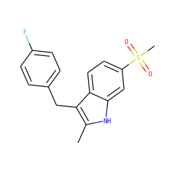 Cc1[nH]c2cc(S(C)(=O)=O)ccc2c1Cc1ccc(F)cc1 ZINC000028373631