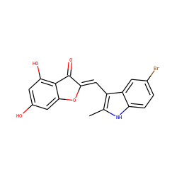 Cc1[nH]c2ccc(Br)cc2c1/C=C1\Oc2cc(O)cc(O)c2C1=O ZINC000049113166