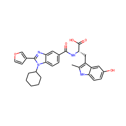 Cc1[nH]c2ccc(O)cc2c1C[C@H](NC(=O)c1ccc2c(c1)nc(-c1ccoc1)n2C1CCCCC1)C(=O)O ZINC000028091605