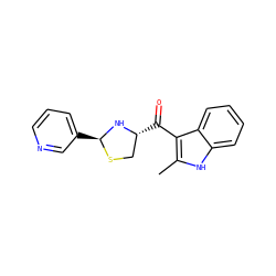 Cc1[nH]c2ccccc2c1C(=O)[C@@H]1CS[C@@H](c2cccnc2)N1 ZINC000013737448