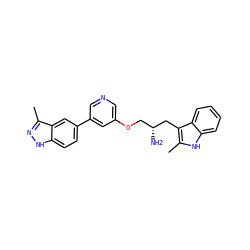 Cc1[nH]c2ccccc2c1C[C@H](N)COc1cncc(-c2ccc3[nH]nc(C)c3c2)c1 ZINC000014957835