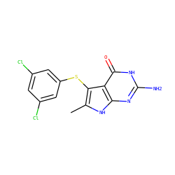Cc1[nH]c2nc(N)[nH]c(=O)c2c1Sc1cc(Cl)cc(Cl)c1 ZINC000028525386