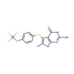 Cc1[nH]c2nc(N)[nH]c(=O)c2c1Sc1ccc(OC(F)(F)F)cc1 ZINC000028522970
