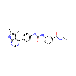 Cc1[nH]c2ncnc(-c3ccc(NC(=O)Nc4cccc(C(=O)NC(C)C)c4)cc3)c2c1C ZINC000206369586