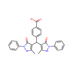 Cc1[nH]n(-c2ccccc2)c(=O)c1C(c1ccc(C(=O)O)cc1)c1c(C)[nH]n(-c2ccccc2)c1=O ZINC000013136957