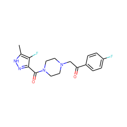 Cc1[nH]nc(C(=O)N2CCN(CC(=O)c3ccc(F)cc3)CC2)c1F ZINC000139775090