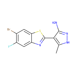 Cc1[nH]nc(N)c1-c1nc2cc(F)c(Br)cc2s1 ZINC000114400664