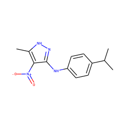 Cc1[nH]nc(Nc2ccc(C(C)C)cc2)c1[N+](=O)[O-] ZINC000009013658