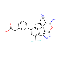 Cc1[nH]nc2c1[C@@](c1cc(-c3cccc(CC(=O)O)c3)cc(C(F)(F)F)c1)(C(C)C)C(C#N)=C(N)O2 ZINC001772606411