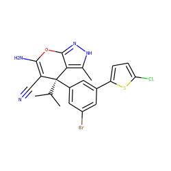 Cc1[nH]nc2c1[C@](c1cc(Br)cc(-c3ccc(Cl)s3)c1)(C(C)C)C(C#N)=C(N)O2 ZINC001772648705