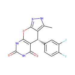 Cc1[nH]nc2c1[C@H](c1ccc(F)c(F)c1)c1c([nH]c(=O)[nH]c1=O)O2 ZINC001772585035